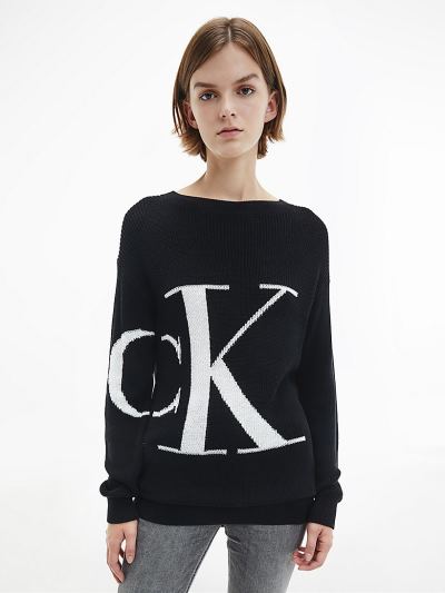Calvin Klein Ruhák HU634737 | Calvin Klein Relaxed Cotton Logo Női Pulóver Fekete